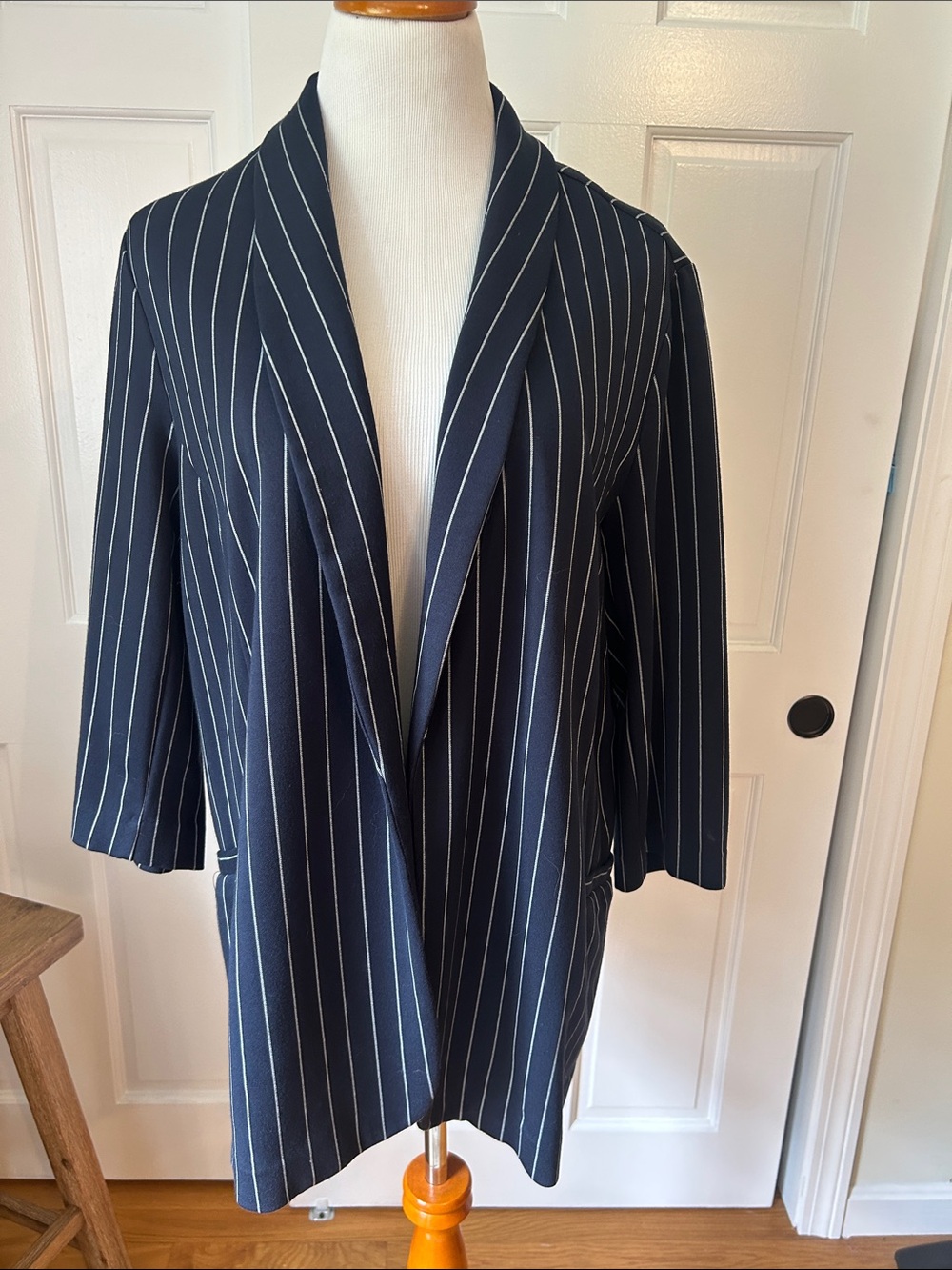 Michel Studio navy Pinstripe Open-Front Blazer